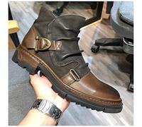 PEKMAR Herren Retro Cowboy Stiefel Western Stiefel Herren Square Heel High Top Herrenschuhe Runde Kopf Ritter Schuhe PU Leder Kampfstiefel,Braun,45