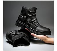 PEKMAR Herren Retro Cowboy Stiefel Western Stiefel Herren Square Heel High Top Herrenschuhe Runde Kopf Ritter Schuhe PU Leder Kampfstiefel,Schwarz,42