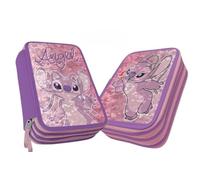 PELLECCHIA 1969 Federmäppchen mit 3 Fächern für Kinder, für Stitch Girabrilla Fan, mit Pailletten, 44 Zubehörteile für Grundschule, Mädchen, 3 Reißverschlüsse, 20 cm