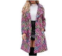 Pelzmantel Damen Lang Kunstpelz Mantel Leopard Kunstpelz Jacke Luxuriös Winterfelljacke Gemütlich Fake-Fur Coat Umlegekragen Felljacke mit Taschen Kunstfellmantel Pelzjacke Modisch Kuschelmantel