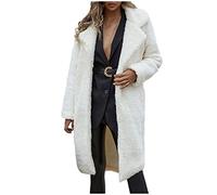 Pelzmantel Damen Lang Trenchcoat Felljacke mit Taschen Kunstpelz Jacke Umlegekragen Pelzjacke Elegant Kunstpelz Mantel Stilvoll Kunstfellmantel Fake-Fur Warm Gefüttert Fellimitatmantel Winterjacke