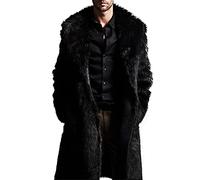 Pelzmantel Herren Lang Fellmantel Winterjacke Kunstfell Plüsch Pelzjacke Warm Mantel Revers Faux Pelz Jacke Lose Cardigan Felljacke Langarm Wintermantel