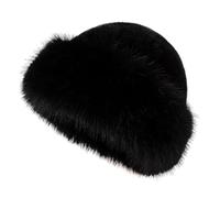 Pelzmütze Damen mit Kunstfuchs, Flauschiger Weicher Fellmütze Damen, Warme Russische Mütze mit Kunstpelzbesatz, Kunstfell Faux Fuchs Pelz Mütze für Skifahren, Reisen, Camping & Outdoor (Schwarz)