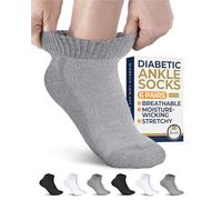 Pembrook Diabetiker-Knöchelsocken für Damen und Herren - 6 Paar niedrig geschnittene nahtlose Diabetiker-Socken für Damen, Diabetiker-Socken für Herren, 2 schwarz, 2 weiß, 2 grau, Größe M