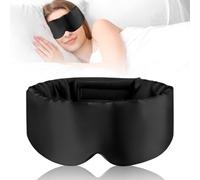 Penbinmall Seiden Schlafmaske, Schlafmaske für Frauen & Männer, 100% Hautfreundlich Seide Augenmaske, Große Nachtmaske mit einstellbarem Klettband zu Hause und Auf Reisen (schwarz)