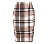 Pencil Plaid Röcke Damen Winter Woll-Midirock hoch tailliert figurbetont Knielang mit seitlichem Schlitz Elegante Bürokleidung
