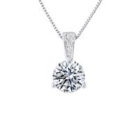Pendentif SOLITAIRE avec Bélière Oxydes de Zirconium Argent 925 Livré avec Chaîne Offerte Einheitsgröße