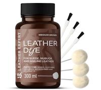 Penetrating Leather Dye - Lederfarbe Medium Brown 300 ml - Ideal zum Schuhe, Handtaschen und Accessoires - inkl. 3x Applikator & 3x Pinsel - Schuhfarbe für Wildleder, Nubuk und Anilinleder (16 Farben)