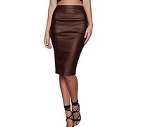 PengGeng Damen Lederrock Imitat Leder Pu Bodycon Stretch Knielang Elegant Schlank Kurz Hohe Bund Bleistiftrock Abendrock Party Kaffee 44