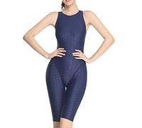 PengGengA Damen Einteiler Badeanzug Schwimmanzug Mit Längerem Bein Legsuit Bademode Dunkelblau 3XL