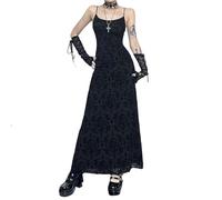 PengGengA Damen Gothic Maxikleid mit Spaghettiträgern Ärmellos Alternative Witchcore Kleid Lange Abendkleid Cocktailkleid Sexy Elegant Partykleid