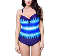 PengGengA Damen Monokini Plus Size Bikini Push Up Rückenlos Badeanzug Drucken Saphir Blau 56