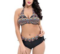 PengGengA Damen Retro Druck Bequem Plus Size Bikini Zweiteilige Badeanzug Swimwear Schwarz 54
