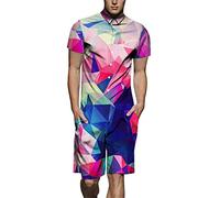 PengGengA Herren Verlaufsüberprüfung Kurz Anzug Overall Onesie Jumpsuit Große Kleidungs Knopfoverall XL