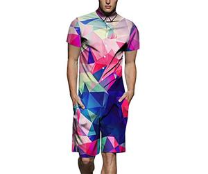PengGengA Herren Verlaufsüberprüfung Kurz Anzug Overall Onesie Jumpsuit Große Kleidungs Knopfoverall XL