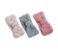 PENIKOKO 3 Stück Coral Fleece Stirnband Sport Duschen Damen Elastisch Mit Schleife Yoga Make up Haarband Für Gesichtswäsche