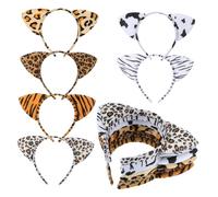 PENIKOKO 6 Stück Plüsch Katzenohren Stirnbänder Ohr Haarreif mit Leopard Tiger Zebra Kuh Hellrosa und Braun Haar Accessoire für Karneval und Aufführungen