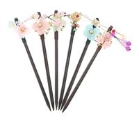 PENIKOKO Chinesische Haarnadeln 6 Stück aus Holz mit Blumen und Quaste Haarstäbchen für Duttfrisuren Vintage Haarschmuck für Damen Traditioneller Haarstab für Langes Haar bei Hochzeiten
