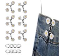 Penitue 8 Stk Hosenbund Set, Taillenbund Clip Aus Zinklegierung Wiederverwendbarer Hosenverstellerknopf mit Kettenstift für Damen Lockere Kleidung (Kleines, Silbernes, Gänseblümchen Design)