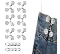 Penitue 8 Stk Hosenbund Set, Taillenbund Clip Aus Zinklegierung Wiederverwendbarer Hosenverstellerknopf mit Kettenstift für Damen Lockere Kleidung (Großes, Weißes, Sonnenblumen Design)