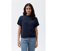 People Wear Organic Boucléstrick Kurzarm Pullover, blau uni, Bio-Baumwolle S