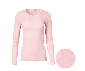People Wear Organic Damen Baumwolle-Wolle-Seide Langarmshirt, rosa melange und wollweiß rose L