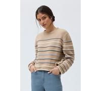 People Wear Organic Grobstrick Pullover, beige mélange geringelt, Bio-Baumwolle M