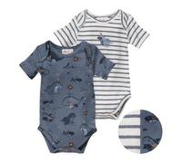 People Wear Organic Kurzarm-Body Doppelpack, ozeanblau mit Meerestieren & maritim gestreift/mit Motiv, aus Bio Baumwolle 62/68