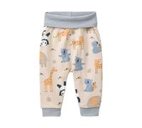 People Wear Organic Sweat Hose, beige bedruckt, "Tiere im Zoo", Bio-Baumwolle natural 86/92