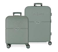 Pepe Jeans Accent Green Kofferset 55/70 cm starres ABS integrierter TSA-Verschluss 116L 7,54kg 4 Doppelrollen Handgepäck