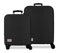 Pepe Jeans Aris Kofferset Schwarz 55/68 cm Starres ABS Integriertes Kombinationsschloss 109L 6.08kg 4 Doppelräder ausziehbares Handgepäck von Joumma Bags