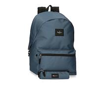 Pepe Jeans Aris Laptop Backpack Doppelfach Laptop 15,6 Zoll verschiedene Farben 31 x 44 x 17,5 cm Schulrucksack Polyester by Joumma Bags, Denimblau, Taglia unica, Rucksack + Federmäppchen