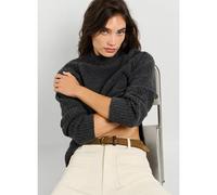 Strickpullover PEPE JEANS "ASHLEY PERKINS", Damen, Gr. S, grau (dunkelgrau marl), Strick, Obermaterial: 65% Polyester, 28% Polyacryl, 5% Wolle, 2% Elasthan, meliert, hüftbedeckend, hoch geschlossener