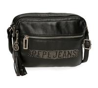 Pepe Jeans Bera Umhängetasche mit Zwei Fächern, Schwarz, 24 x 16 x 9 cm, Kunstleder von Joumma Bags