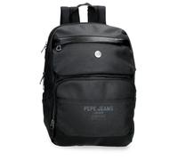 Pepe Jeans Berwick Lässiger Rucksack für Laptop, 33,8 cm (13,3 Zoll), Schwarz, 25 x 37 x 12 cm, PU und Polyester, 11,1 l