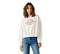 Sweatshirt PEPE JEANS "BERNIS", Damen, Gr. S, 808mousse weiß, Sweatware, Obermaterial: 85% Baumwolle, 15% Polyester, normal, Rundhals, Rippbündchen, Sweatshirts Sweatshirt, mit Rundhals, bestickt (525