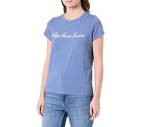 Pepe Jeans Damen W Basic Stretch Logo T-Shirt, Blau (Meerblau), L