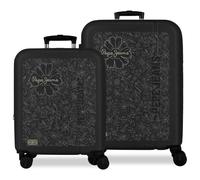 Pepe Jeans Eloise Koffer-Set, Schwarz, 55/68 cm, ABS, integrierter Kombinationsverschluss, 109 l, 6,08 kg, 4 Doppelrollen, ausziehbar, Handgepäck von Joumma Bags
