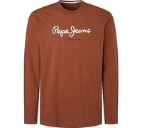 Pepe Jeans - Herren Langarmshirt - Normaler Schnitt - Nachhaltige Baumwolle - Rundhalsausschnitt - Logo-Print - Braun - Bekleidungsgröße - XL