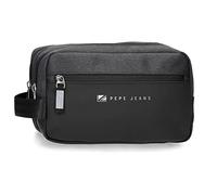 Pepe Jeans Jarvis Kulturbeutel, zwei Fächer, anpassbar, Schwarz, 26 x 16 x 12 cm, Polyester mit Details aus Kunstleder