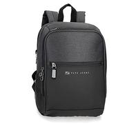 Pepe Jeans Jarvis Laptop-Rucksack, anpassbar bis 30,5 cm (12 Zoll), Schwarz, 25 x 36 x 10 cm, Polyester mit Details aus Kunstleder, 9 l