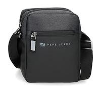 Pepe Jeans Jarvis Umhängetasche, zwei Fächer, Schwarz, 17 x 22 x 7 cm, Polyester mit Details aus Kunstleder
