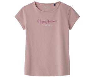 Pepe Jeans Mädchen T-Shirt - HANA GLITTER, Baumwolle, Rundhals, Kurzarm, Glitzer, Logo, einfarbig Rosa 188