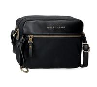 Pepe Jeans Morgan Umhängetasche mit Zwei Fächern, Schwarz, 24 x 16 x 9 cm, Polyester mit Details aus Kunstleder von Joumma Bags, Schwarz, Talla única, Umhängetasche mit Zwei Fächern