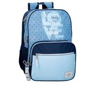 Pepe Jeans Noni Denim Schulrucksack, Blau und Rosa, aus Polyester, verstellbare Träger für bequemes Tragen, Verschiedene Fächer, mit Schlüsselanhänger mit Bommel von Joumma Bags, blau, Talla única