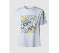 T-Shirt PEPE JEANS "AMELIA", Damen, Gr. XL, weiß (800weiß), Single Jersey, Obermaterial: 100% Baumwolle, bedruckt, meliert, casual, regular fit, Rundhals, Kurzarm abgesteppte Kante, Shirts, mit Print 