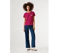 T-Shirt PEPE JEANS "BRULE", Damen, Gr. S, 387penn pink, Single Jersey, Obermaterial: 100% Baumwolle, bedruckt, normal, Rundhals, abgesteppte Kante, Shirts T-Shirt, mit Runhals, kleiner Print auf der B