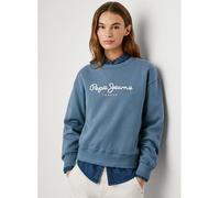 Sweatshirt PEPE JEANS "BADDY", Damen, Gr. L, blau (drill blau), Sweatware, Obermaterial: 70% Baumwolle, 30% Polyester, bedruckt, unifarben, Rundhals, Rippbündchen, Sweatshirts, mit Rundhalsausschnitt