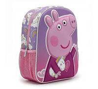 Peppa Pig 3D-Kinderrucksack für Mädchen, Schulrucksack, Einheitsgröße, Rosa und Lila, mit Seitentasche aus Mesh und Reißverschluss, offizielles Lizenzprodukt, ideal für Kindergarten und Schulbeginn