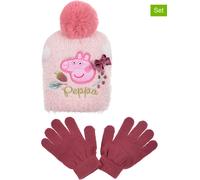 Peppa Wutz Pig Mütze und Handschuhe Kinder | Geschenke für Mädchen | Set | Winter | Strickmütze | Beanie | Bommelmütze